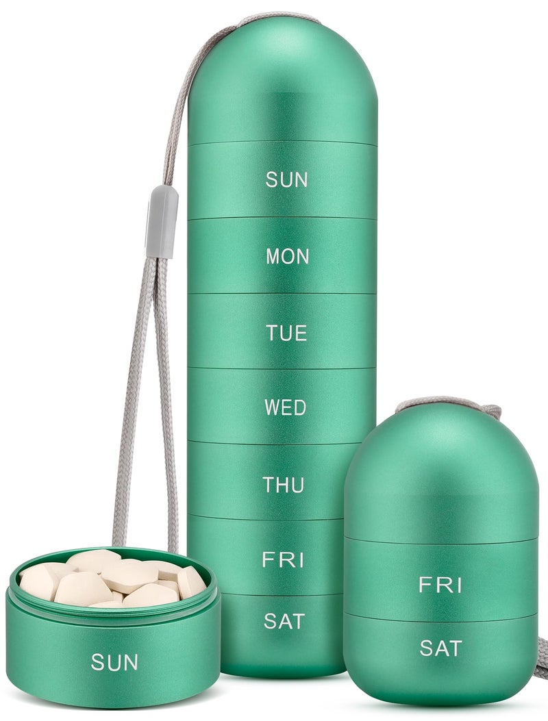 Zannaki Metal Moisture Proof Weekly Pill Organizer Stackable Aluminum Alloy BPA Free Travel Hiking 7 Day Pill Box Case Waterproof and Large Compartment to Hold Pills Vitamins Fish Oil Supplements